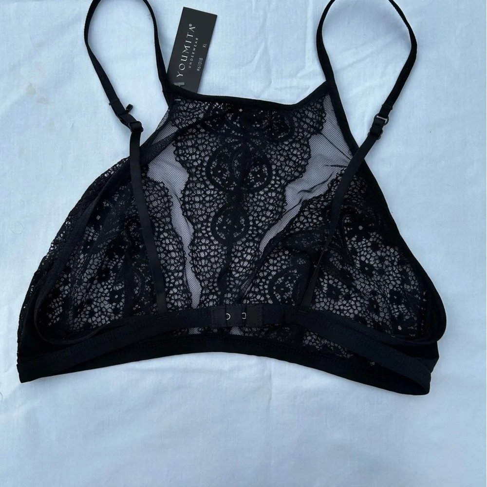 Youmita Sheer Lace High-neck Black Bralette XL - Picture 4 of 7
